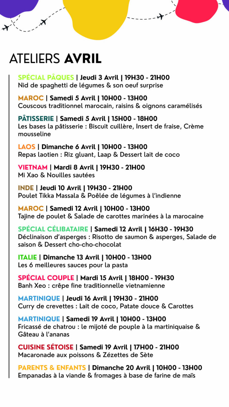 cours de cuisine montpellier avril 2025
